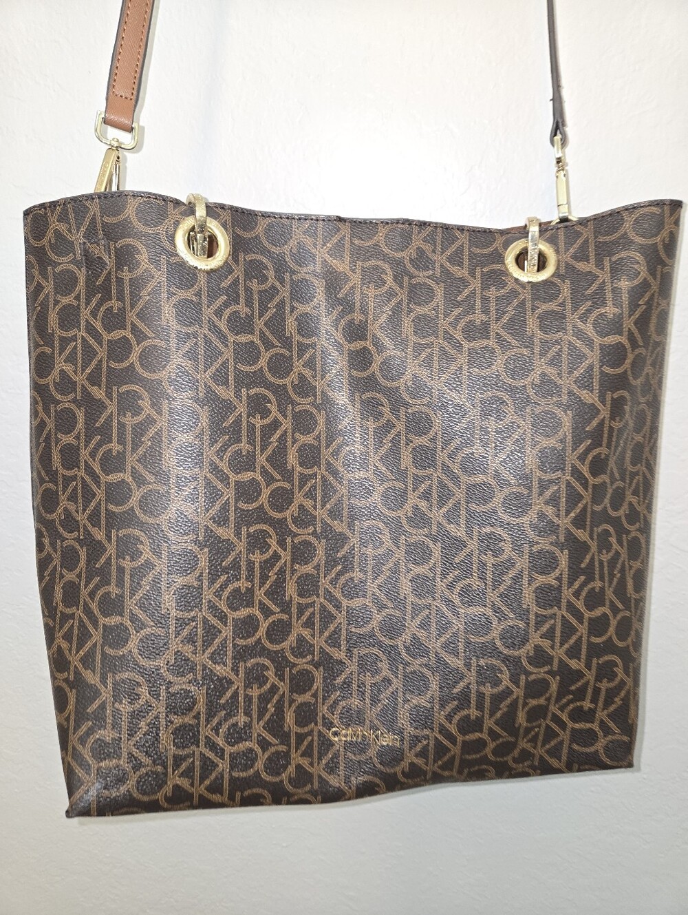 Calvin Klein Brown Monogram Logo Tote with Gold Hardware - Picture 2 of 11